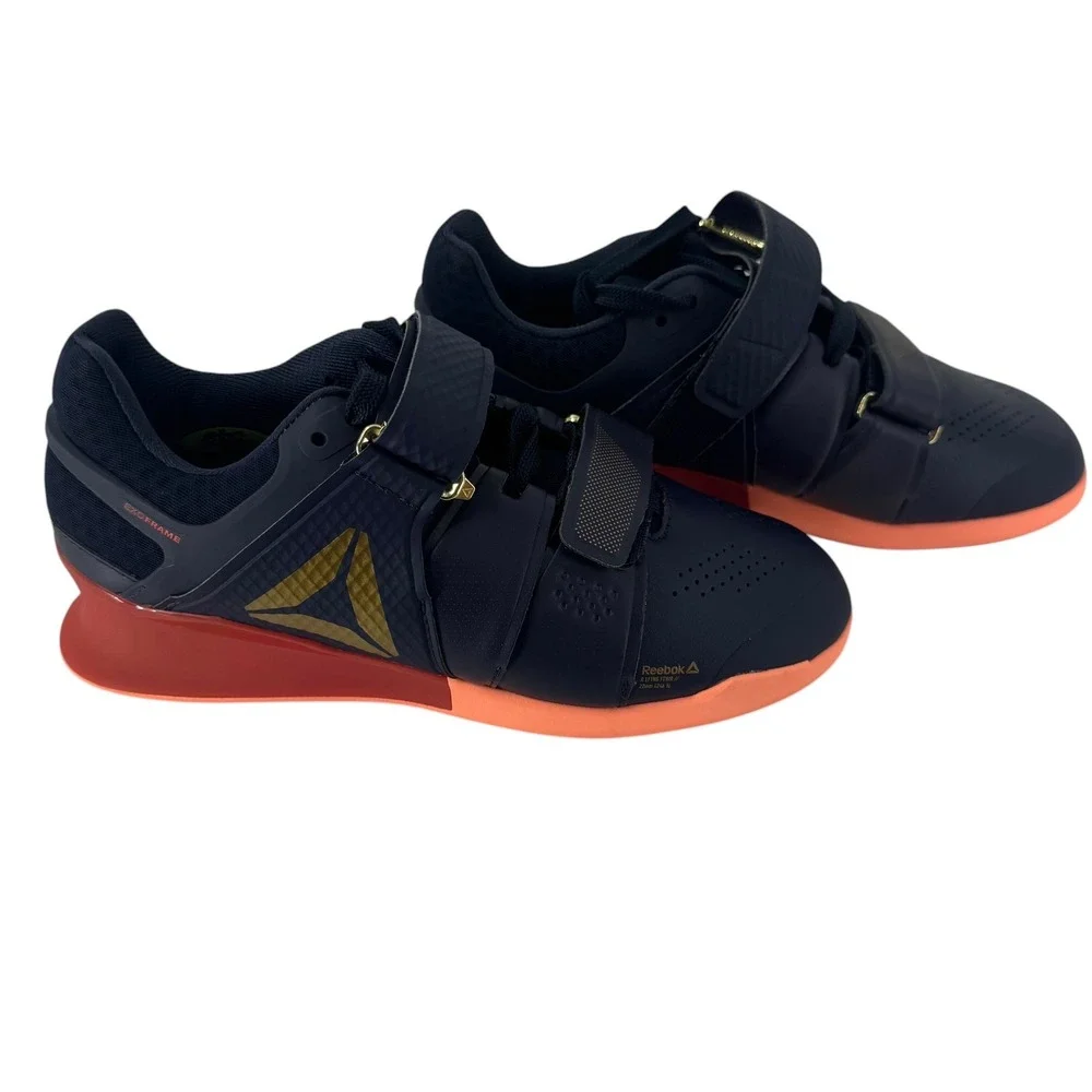 Reebok Legacy Lifter II Womens 7 Navy Gold Orange Weightlifting Shoes NWOT